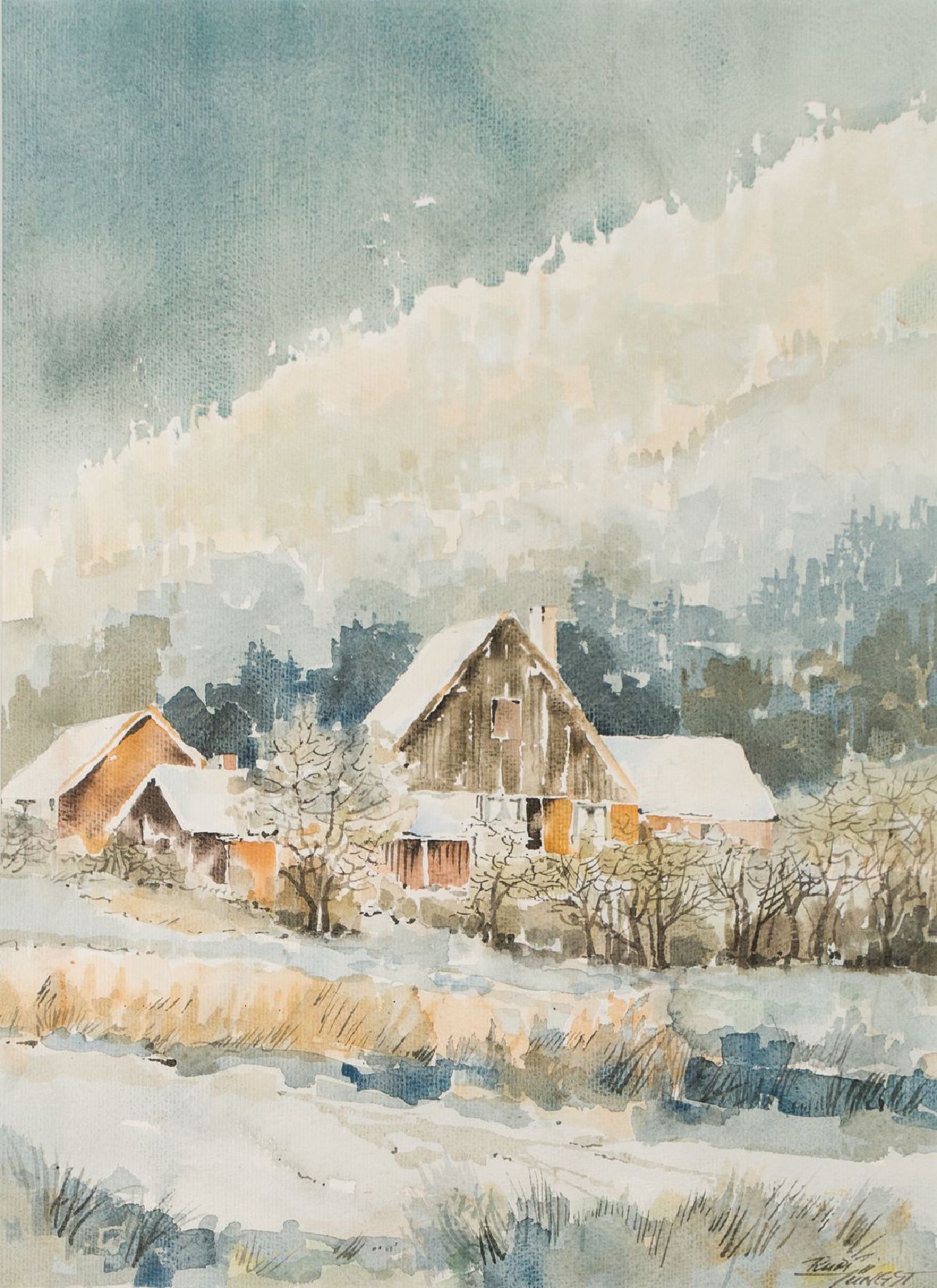 Rudi Jüngst , Aquarell, handsign., dat. 91, PP-Ausschnitt 68,5x50 cm