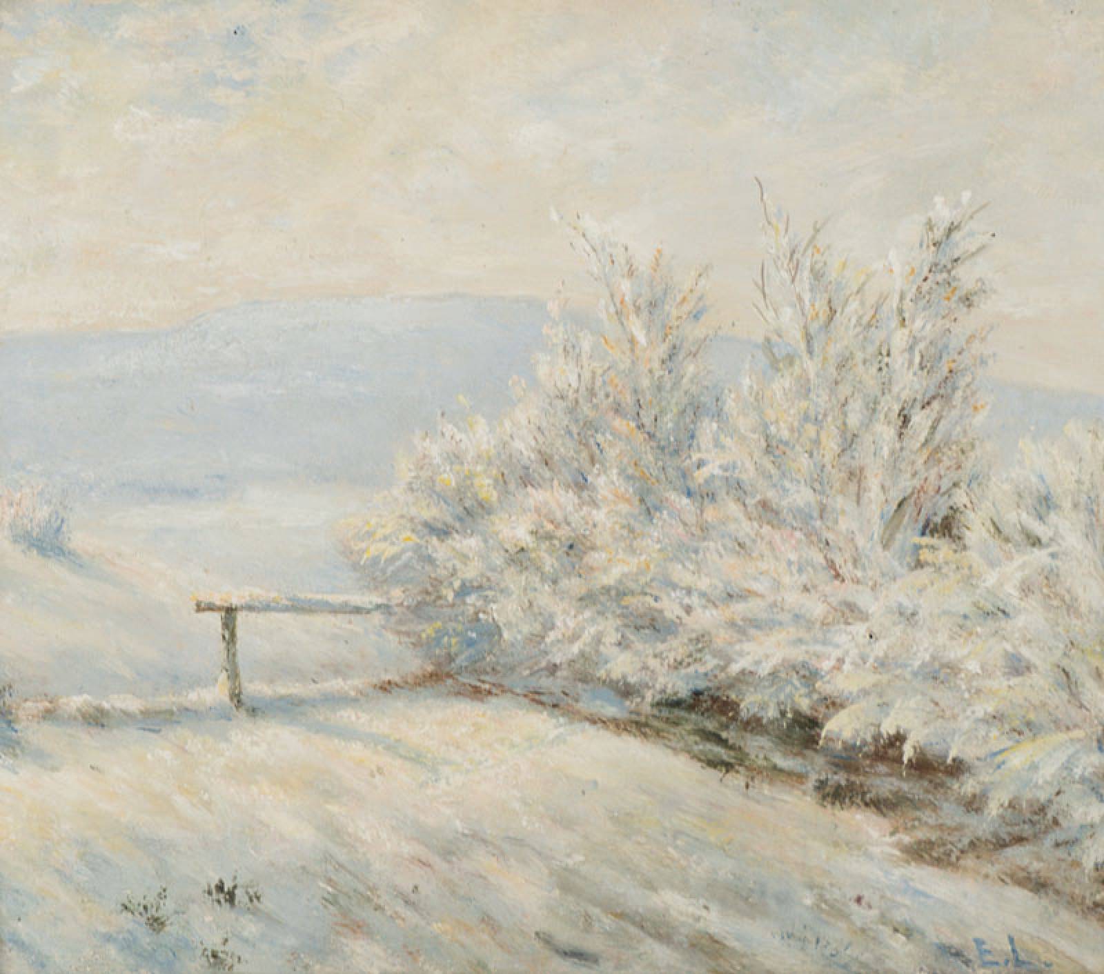 unbekannter Künstler, Winterlandschaft, Öl/Lwd, monogram. EL, dat. 1931, ca. 21,5x25 cm, unter Glas gerahmt, gesamt 29x32 cm