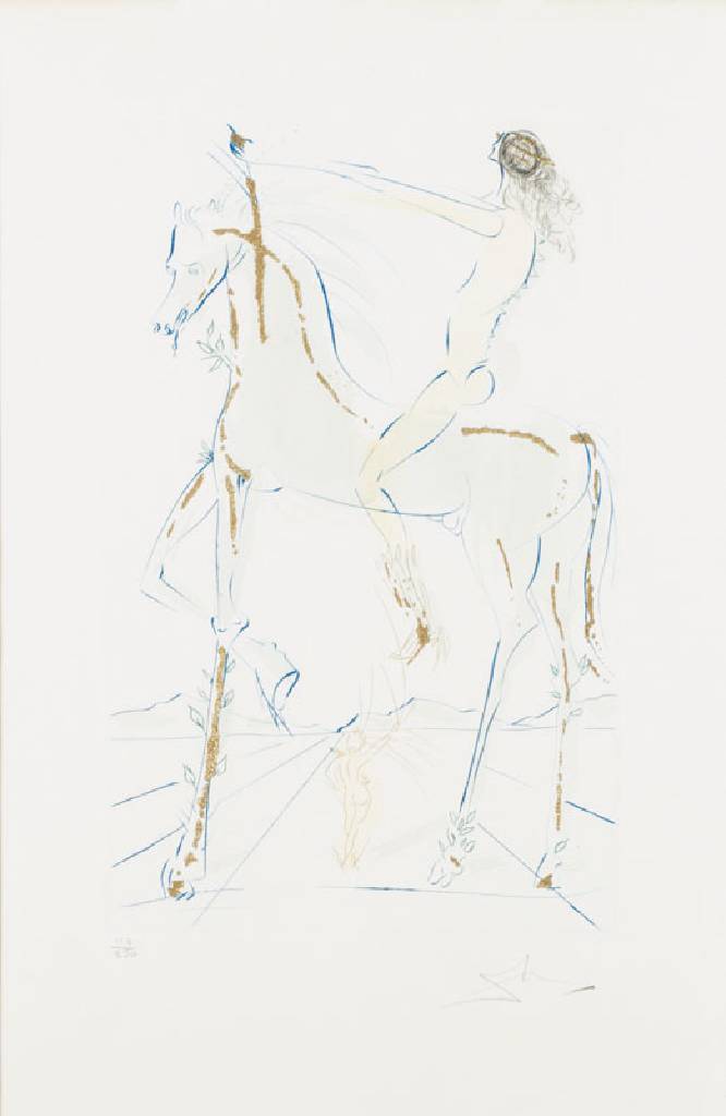 Salvador Dali, 1904-1989, Die Geliebte ist schön wie eine Pferdeherde, aus "Das Hohe Lieddes Salomon", 1971, Farbradierung mit Gold- ...
