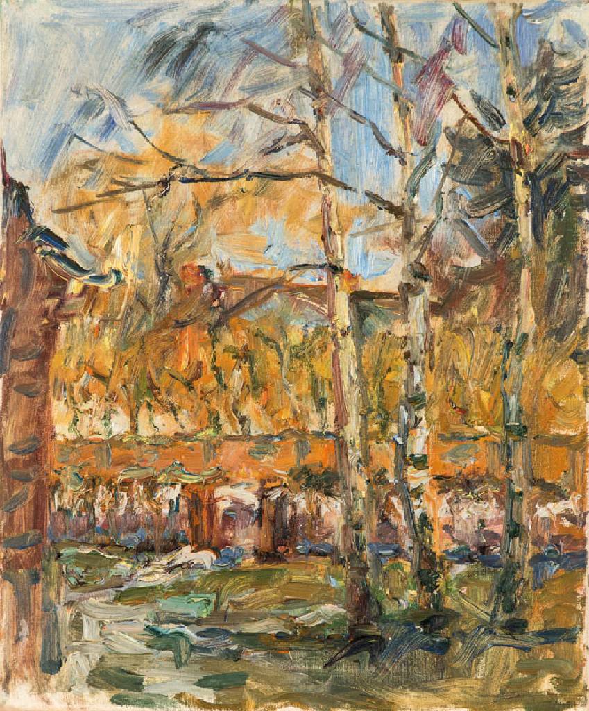 Albert Feser, 1901-1993, Vorgarten Droysenstraße, Öl/Karton, unsign., Nachlassstempel, ca. 40x33 cm