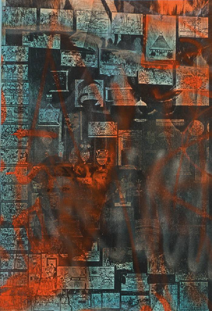 Herbert Zangs, 1924-2003, Mischtechnik auf Papier, sign., dat. 84, Blattgr. 64x43 cm, unter Glas gerahmt, gesamt 80,5x60 cm