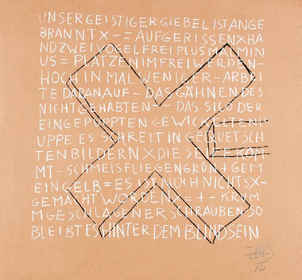 Herbert Zangs, 1924-2003, Rechensymbolik auf Packpapier, Serigraphie, handsign., dat. (19)76, Blattgr. 75x79 cm