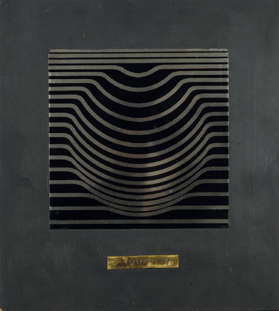 Victor Vasarely, 1906-1997, Serigraphie auf Metall, Kanten mit Farbabblätterung, ca. 17x17cm, auf Karton angebracht, ca. 30x27 cm