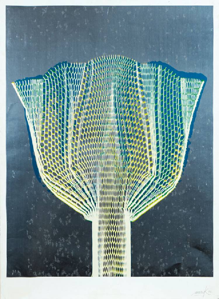 Heinz Mack, geb. 1931, Blumenfächer, auf silbernen Grund, 1972, Farbserigraphie mit Silberfolie, handsign., Blattgr. 70,5x49,5 cm