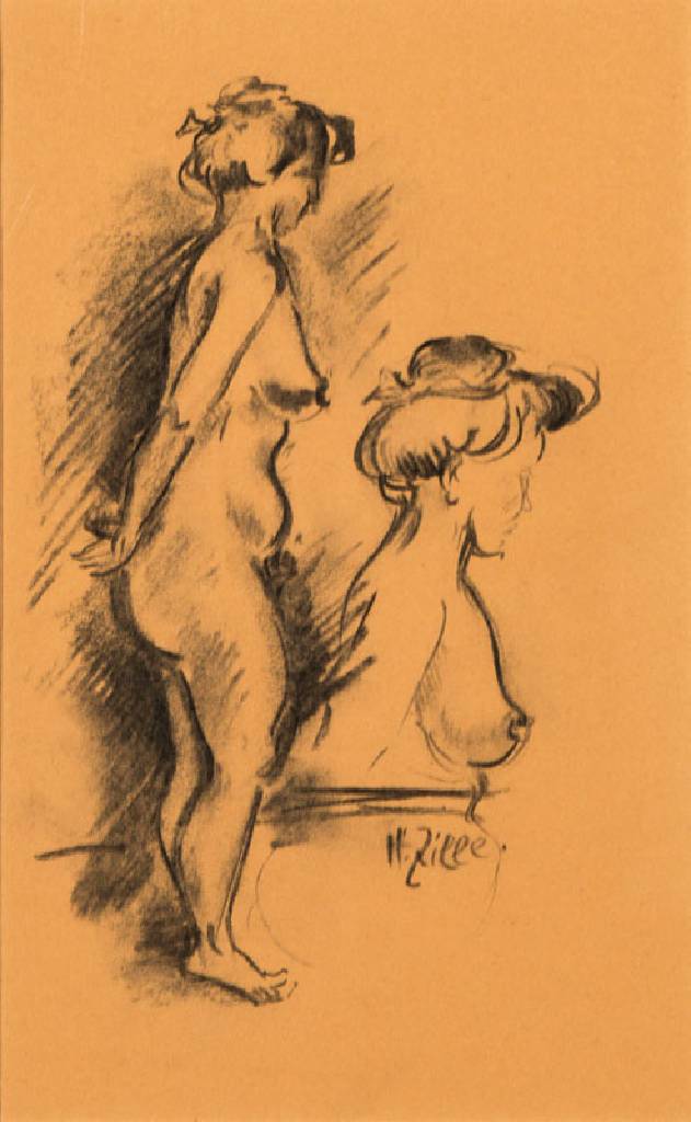 Heinrich Zille, 1858-1929, Kohlezeichnung, handsign., PP-Ausschnitt ca. 26,5x16,5 cm, unter Glas gerahmt, gesamt 48x33,5 cm