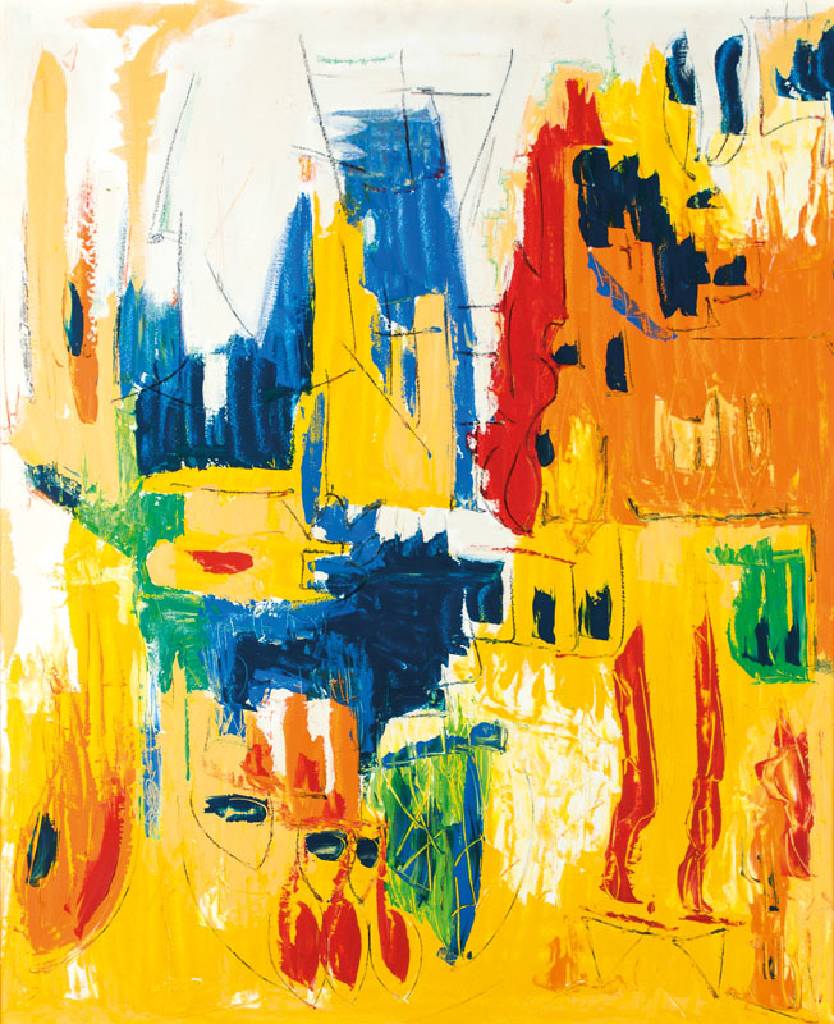 unbekannter Künstler, abstrakte Farbkomposition, Acryl/Holzplatte, unsign., ca. 126x106 cm, Rahmen