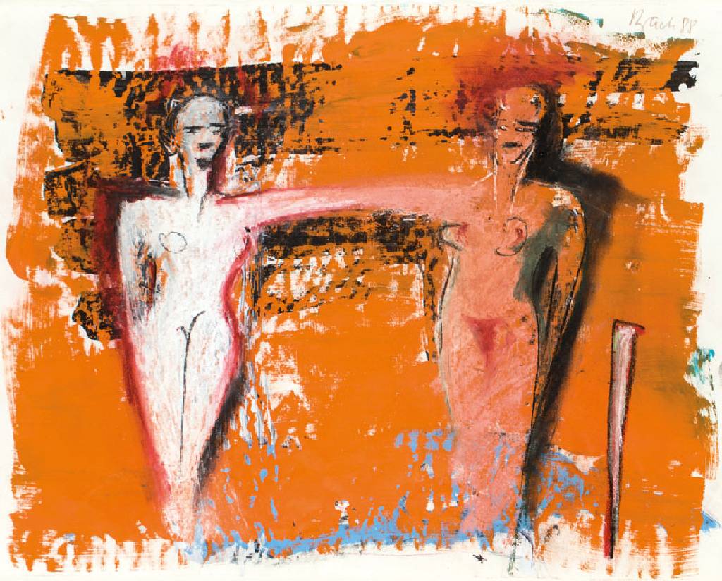 Elvira Bach, geb. 1951, Nudes, Mischtechnik auf Bütten, re oben handsign., dat. 1988, Blattgr. 48x61 cm, unter Glas gerahmt, gesamt 58x72 cm