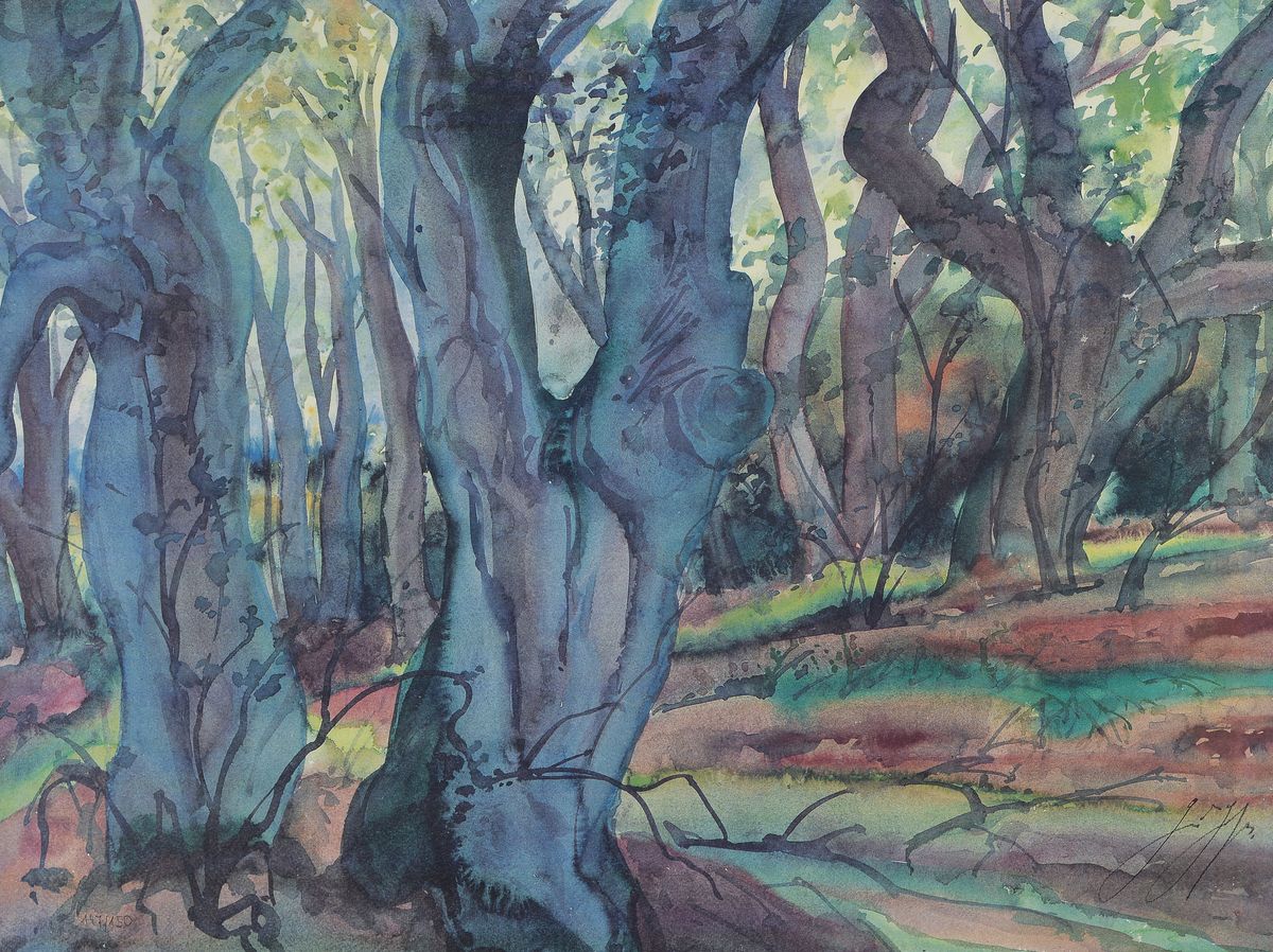 Günter Grass, 1927-2015, Waldlandschaft II, Algraphie/Aluminiumdruck, handsign., num. 147/150, Blattgr. 56,5x75,5 cm