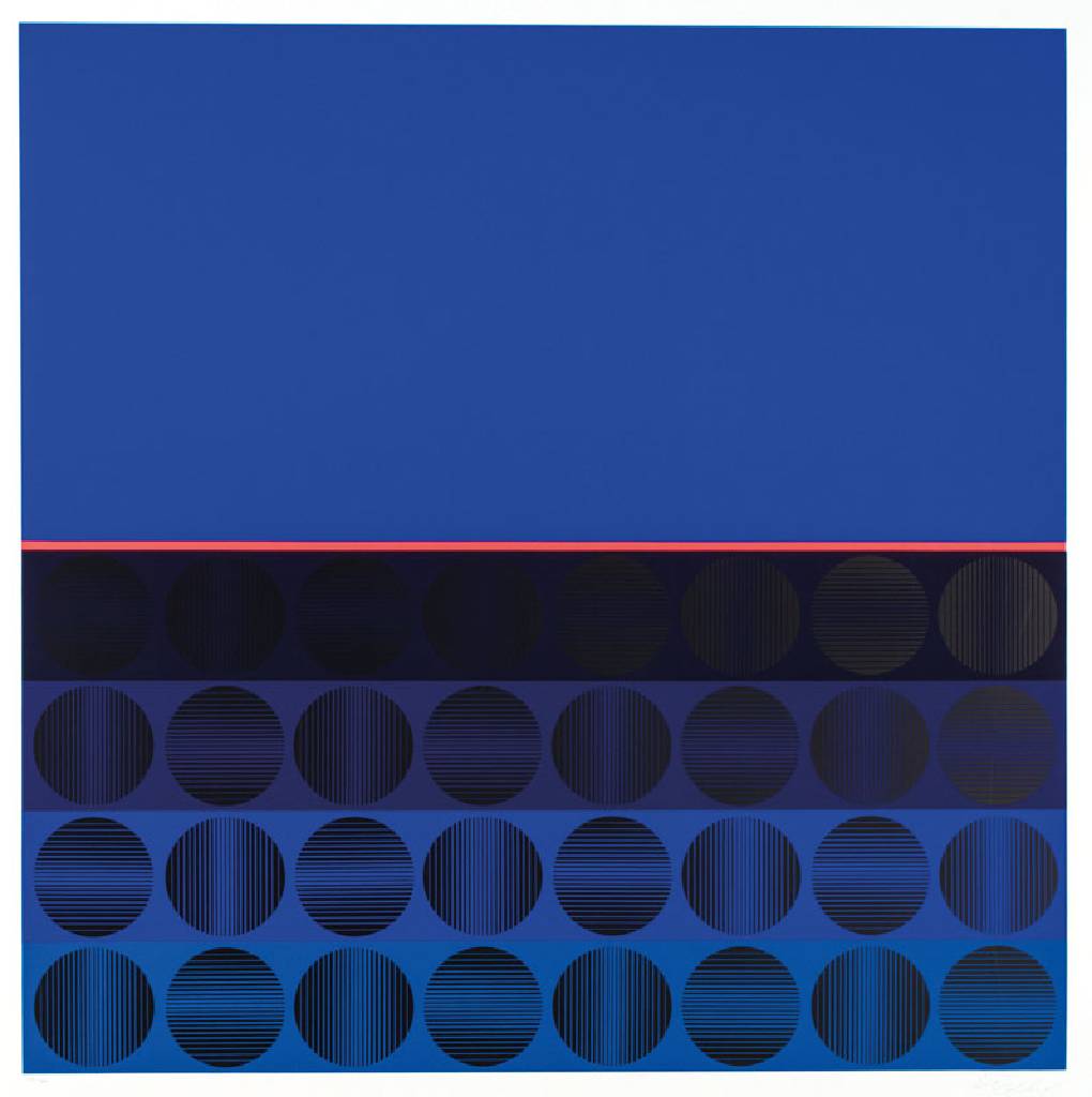 unbekannter Künstler, Komposition Blau II, große Farbserigraphie, unleserlich sign., num. 9/200, Blattgr. 80x80 cm