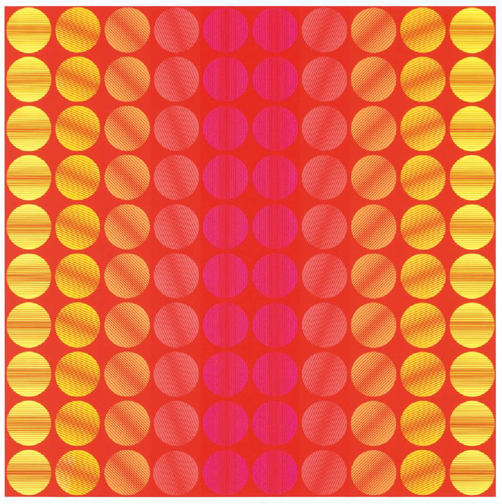 unbekannter Künstler, Komposition in Orange, Gelb, Rot, große Farbserigraphie, unleserlich sign., num. 105/200, Blattgr. 80x80 cm