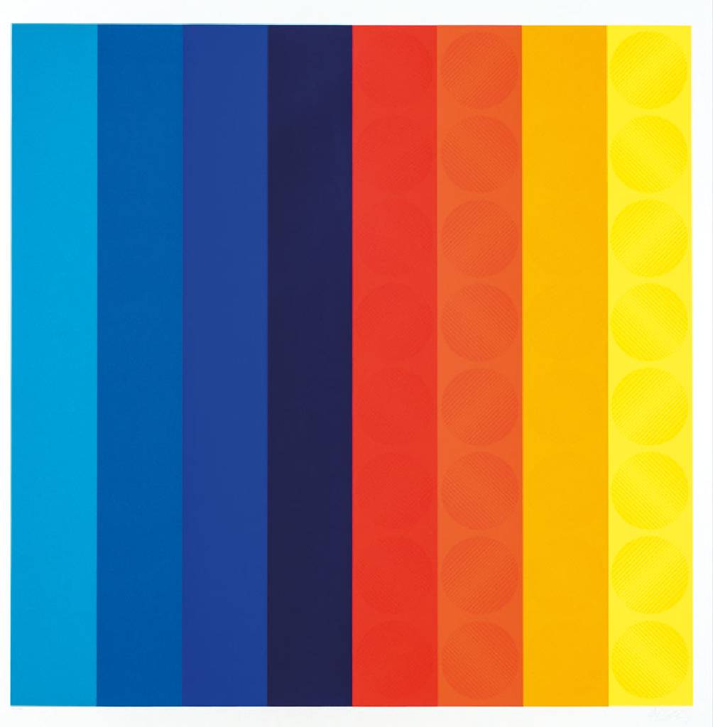 unbekannter Künstler, Geometrische Komposition, große Farbserigraphie, unleserlich sign., num. 46/200, Blattgr. 80x80 cm