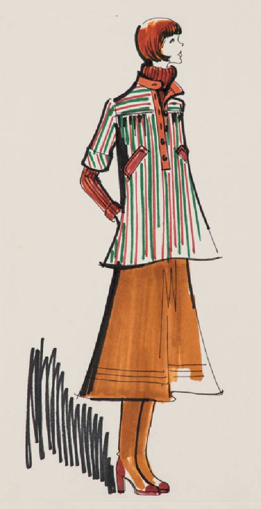 Karl Lagerfeld, geb. 1933 Hamburg, Modezeichnung, Filzstift auf Papier, ca. 30x21cm, Zeichnung auf dickem Papier montiert, Blattgr. 51x34, ...