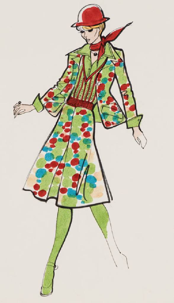 Karl Lagerfeld, geb. 1933 Hamburg, Modezeichnung, Filzstift auf Papier, ca. 34x25cm, Zeichnung auf dickem Papier montiert, Blattgr. 51x34 cm