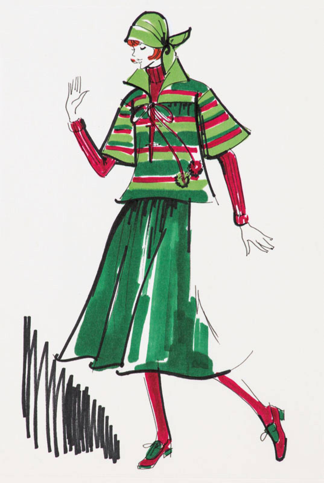 Karl Lagerfeld, geb. 1933 Hamburg, Modezeichnung, Filzstift auf Papier, ca. 29,5x21 cm, Zeichnung auf dickem Papier montiert, Blattgr. 51x34 cm, ...