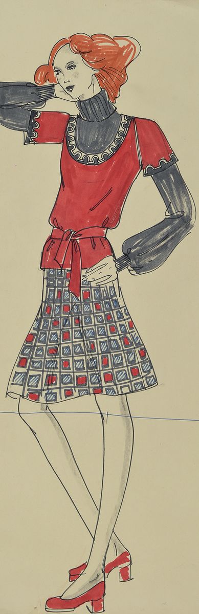 Karl Lagerfeld, geb. 1933 Hamburg, Modezeichnung, Filzstift, Aquarell auf Papier, ca. 51,5x34 cm, Zeichnung auf dickem Papier montiert, Blattgr. ...