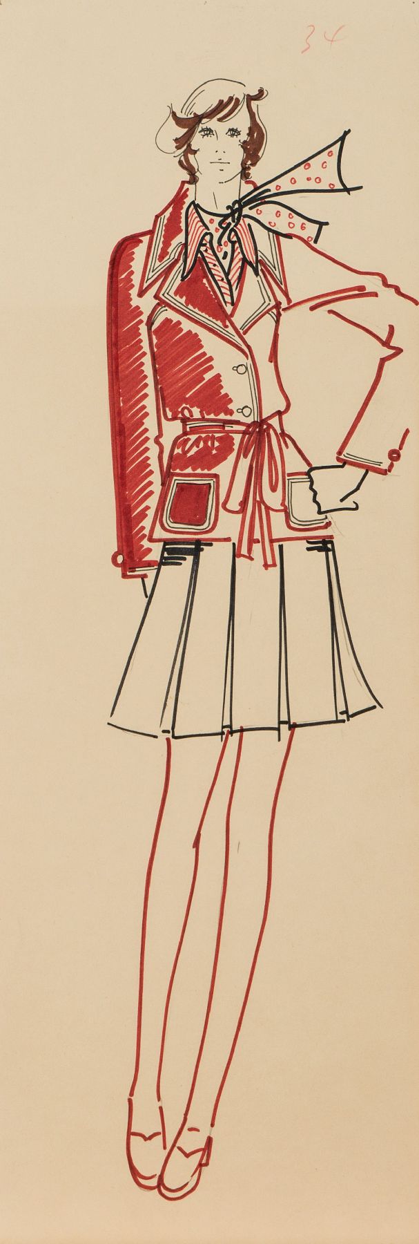 Karl Lagerfeld, geb. 1933 Hamburg, Modezeichnung, Filzstift auf Papier, ca. 51x17 cm