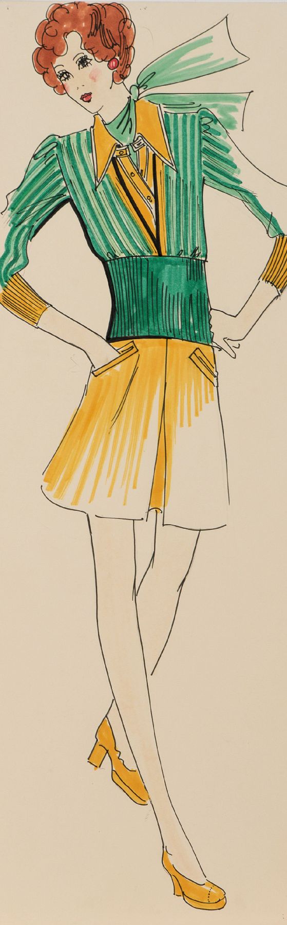 Karl Lagerfeld, geb. 1933 Hamburg, Modezeichnung, Filzstift auf Papier, ca. 51x17,5 cm, Zeichnung auf dickem Papier montiert, Blattgr. 50x16,5 cm