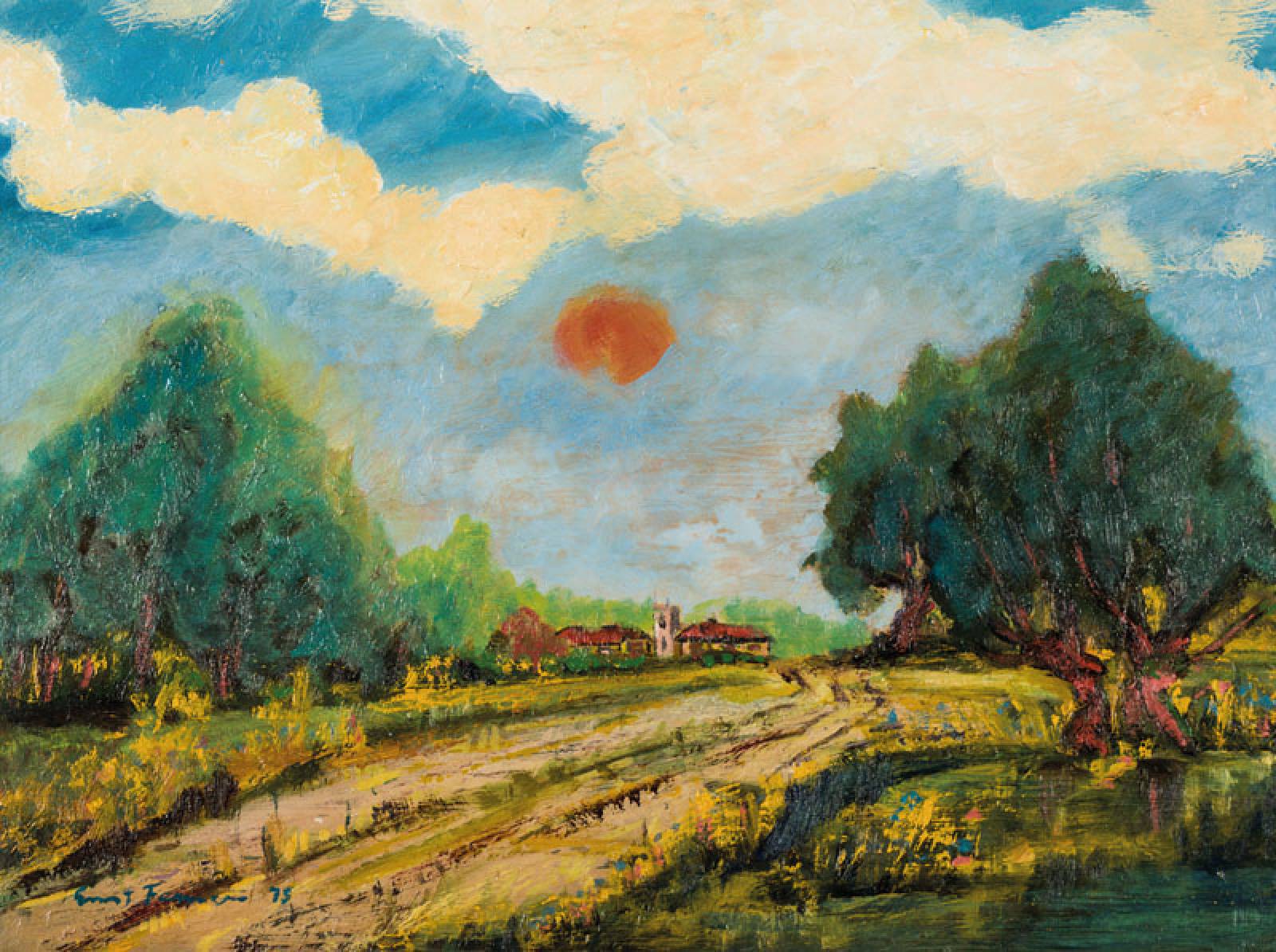 Ernst Fermen, geb. 1947, Landschaft mit Bauernhof in der Eifel bei Dann, Öl/Lwd, sign., dat. 1979, ca. 36,5x46,5 cm, Rahmen