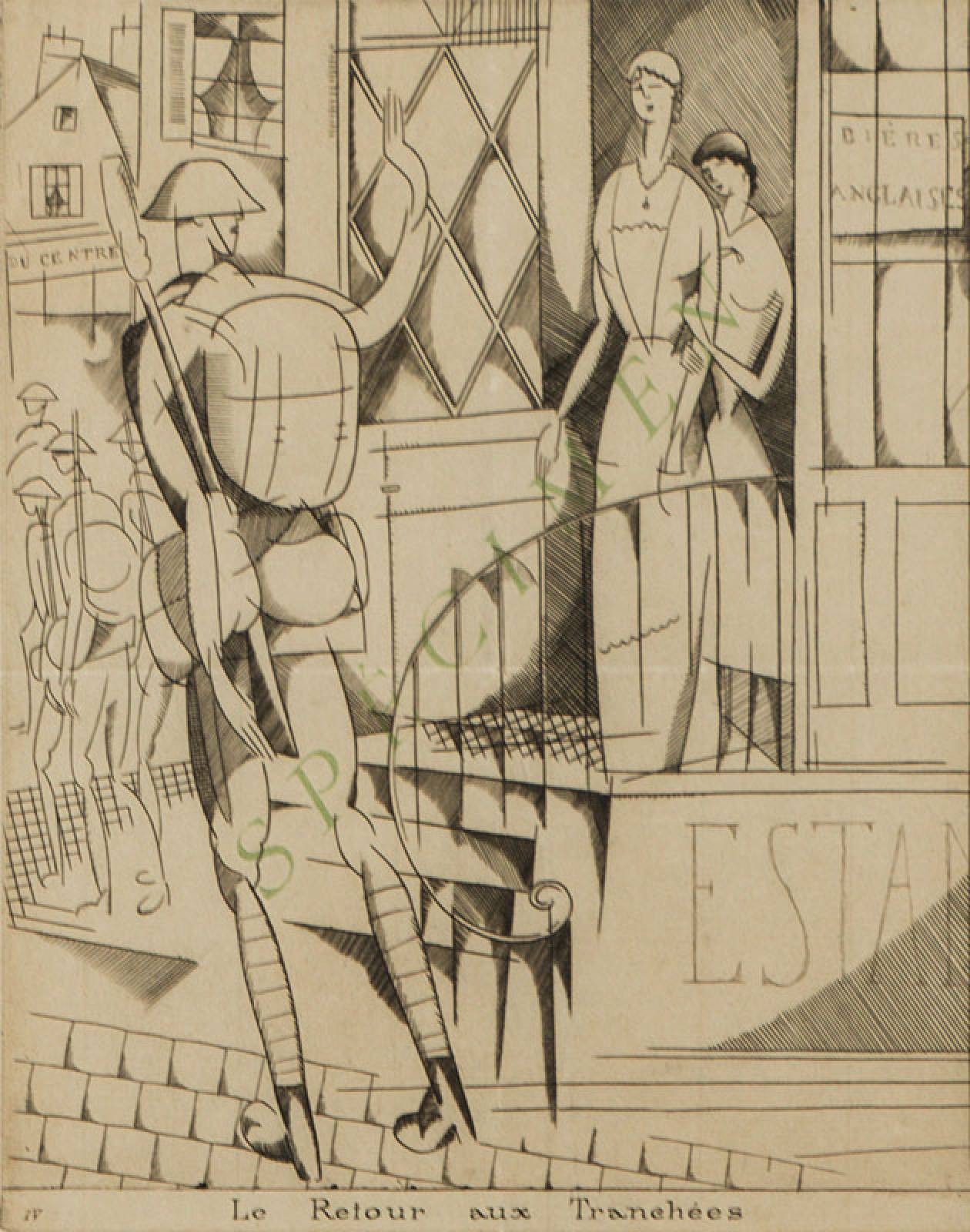 Jean Émile Laboureur, 1877-1943, Le Retour aux Tranchées, aus Petites images de la Guerre sur le front Britannique, 1916, Blatt 4, Stahlstich, ...