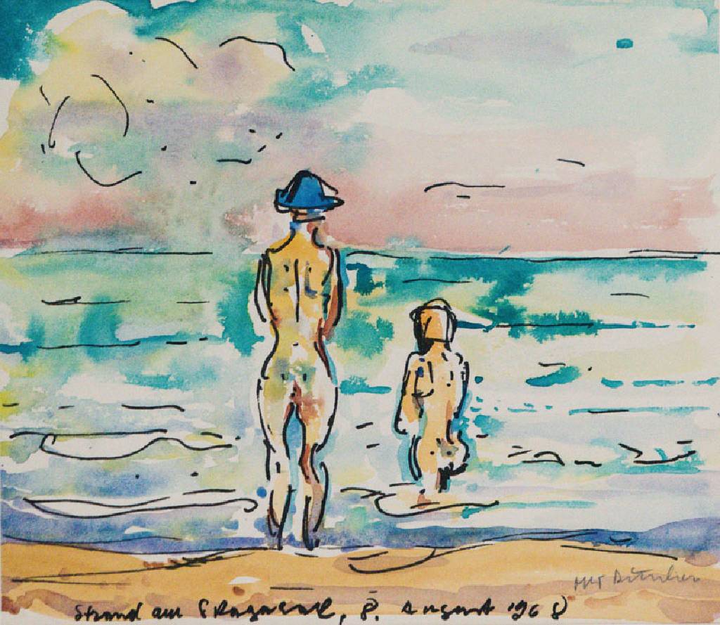 Otto Ditscher, 1903-1987, Strand am Skagerrak, Aquarell auf Papier, handsign., dat. 8 August 1968, Blattgr. 22x26 cm, auf weißen Karton montiert, ...