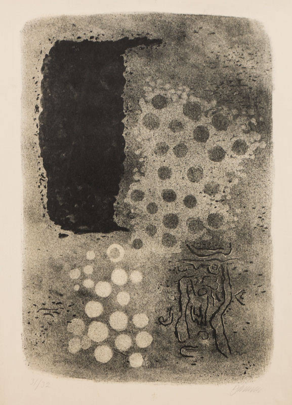 Willi Baumeister, 1889-1955, Safer mit Punkten, 1953, Lithographie, handsign., num. 31/32, WVZ: Spielmann 2005 Nr. 143, Blattgr. 58,5x45,5 cm, unter ...