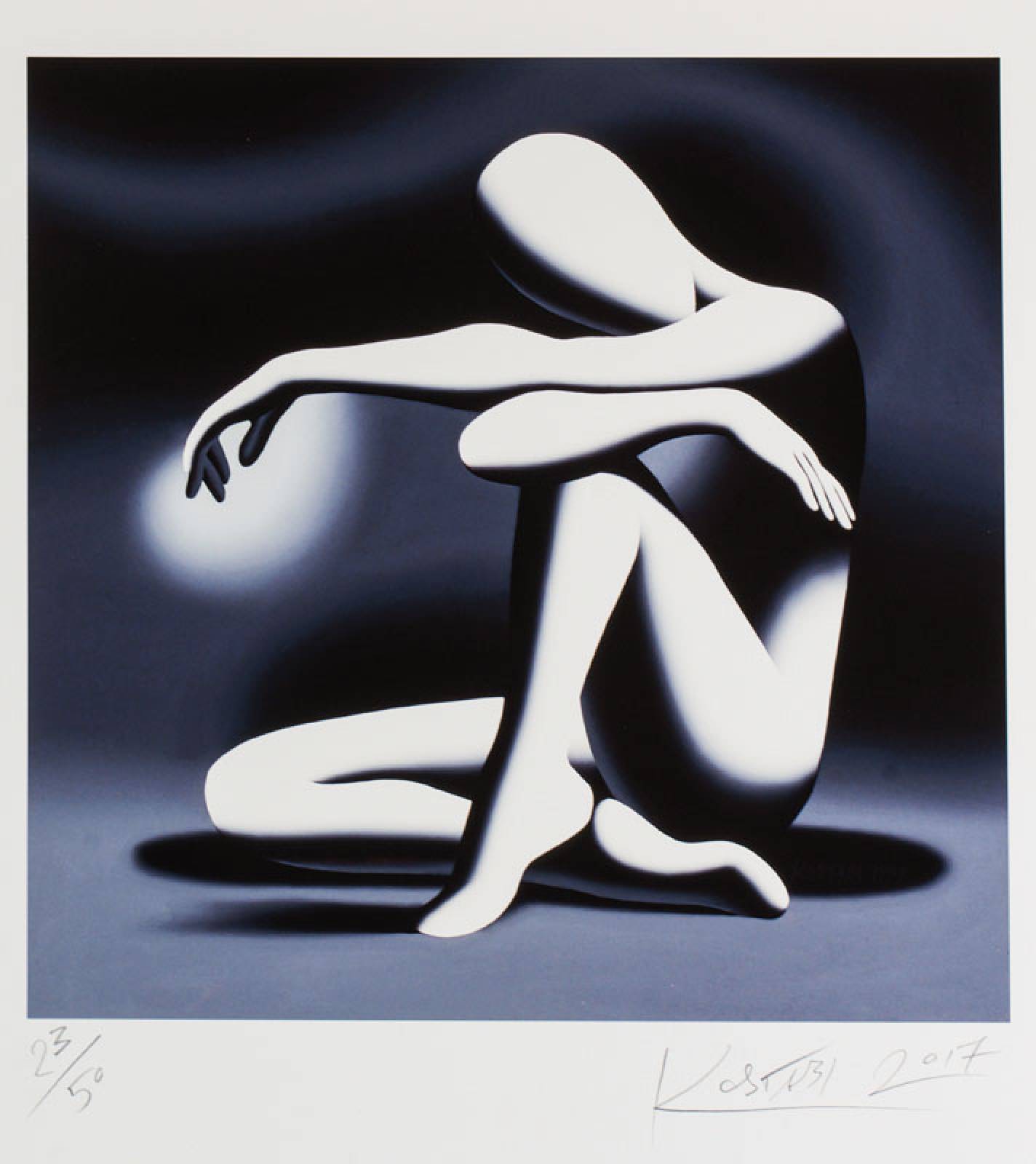 Mark Kostabi, geb. 1960 USA, Embracing the hour, Pigmentdruck auf handgemachtem Baumwollpapier, handsign., dat. 2017, num. 23/50, Blattgr. 63,5x61 cm
