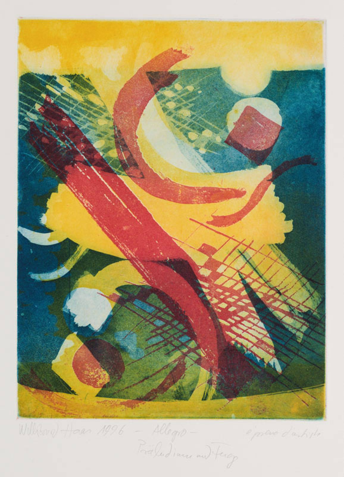 Willibrord Haas, geb. 1963 Schramberg, Allegro, Farbradierung, handsign., dat. 1990, betitelt, bezeichnet épreuve d´artiste, Platte 43x33 cm, ...