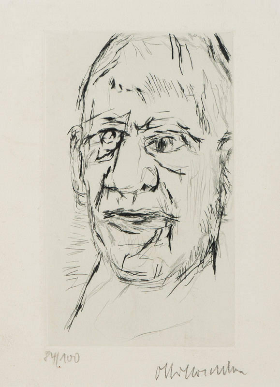 Oskar Kokoschka, 1886-1980, Selbst, 1972, Radierung, handsign., num. 84/100, WVZ: Wingler/Welz Nr. 492, Platte 15x9 cm, unter Glas gerahmt, gesamt ...