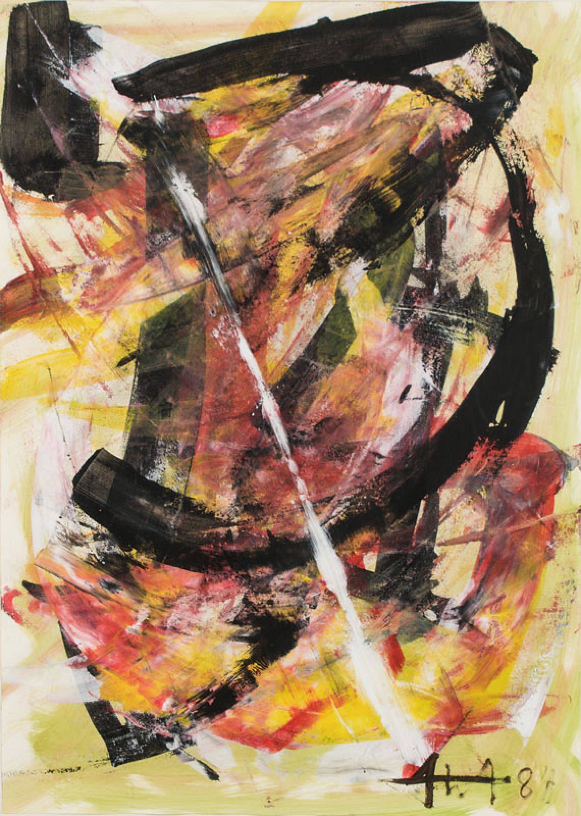 Albert Fürst, 1920-2014, Acryl/Papier, sign., dat. 84, Blattgr. ca. 70x50 cm, unter Glas gerahmt, gesamt 94x63 cm