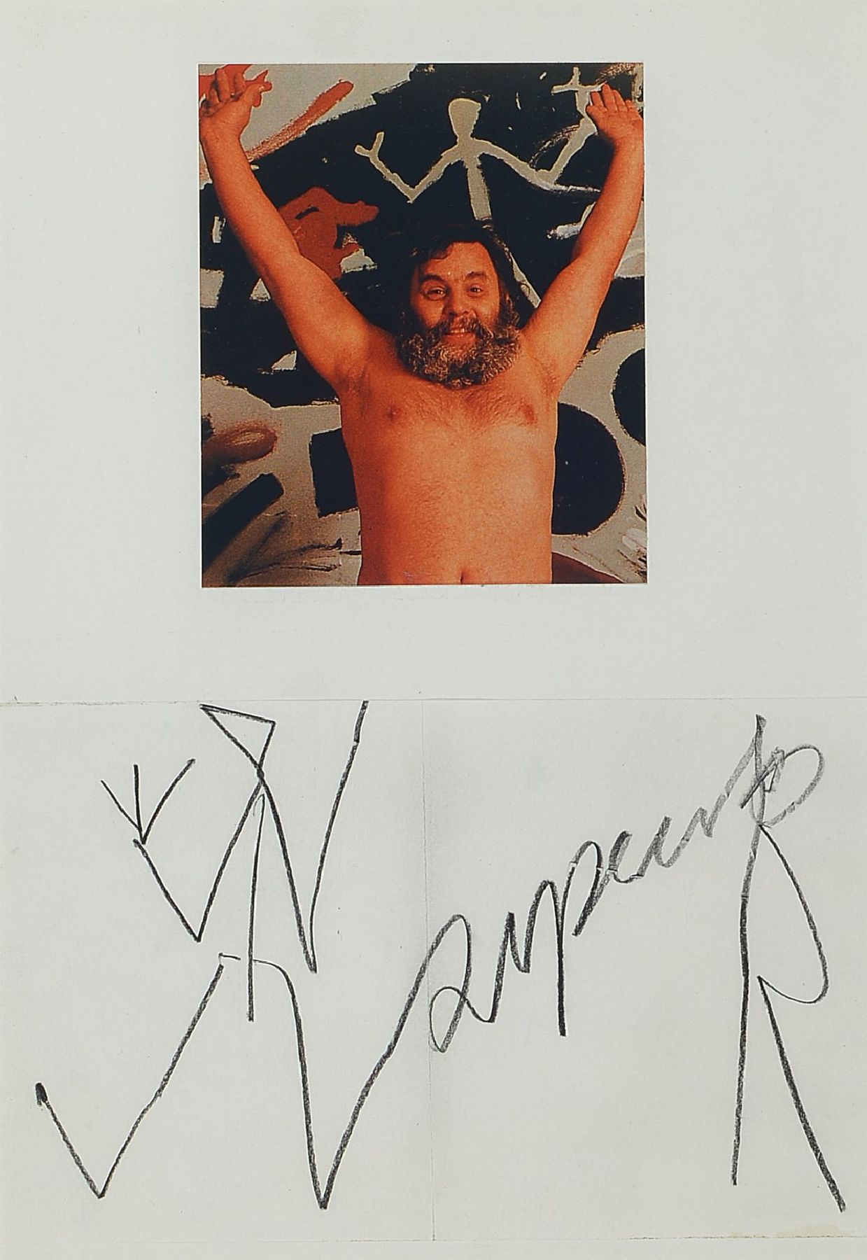 A.R. Penck, 1939-2017, Selbstbildnis, Offset auf Fotopapier, darunter Handsignatur mit Zeichnung, unter Glas gerahmt, gesamt 55x45 cm