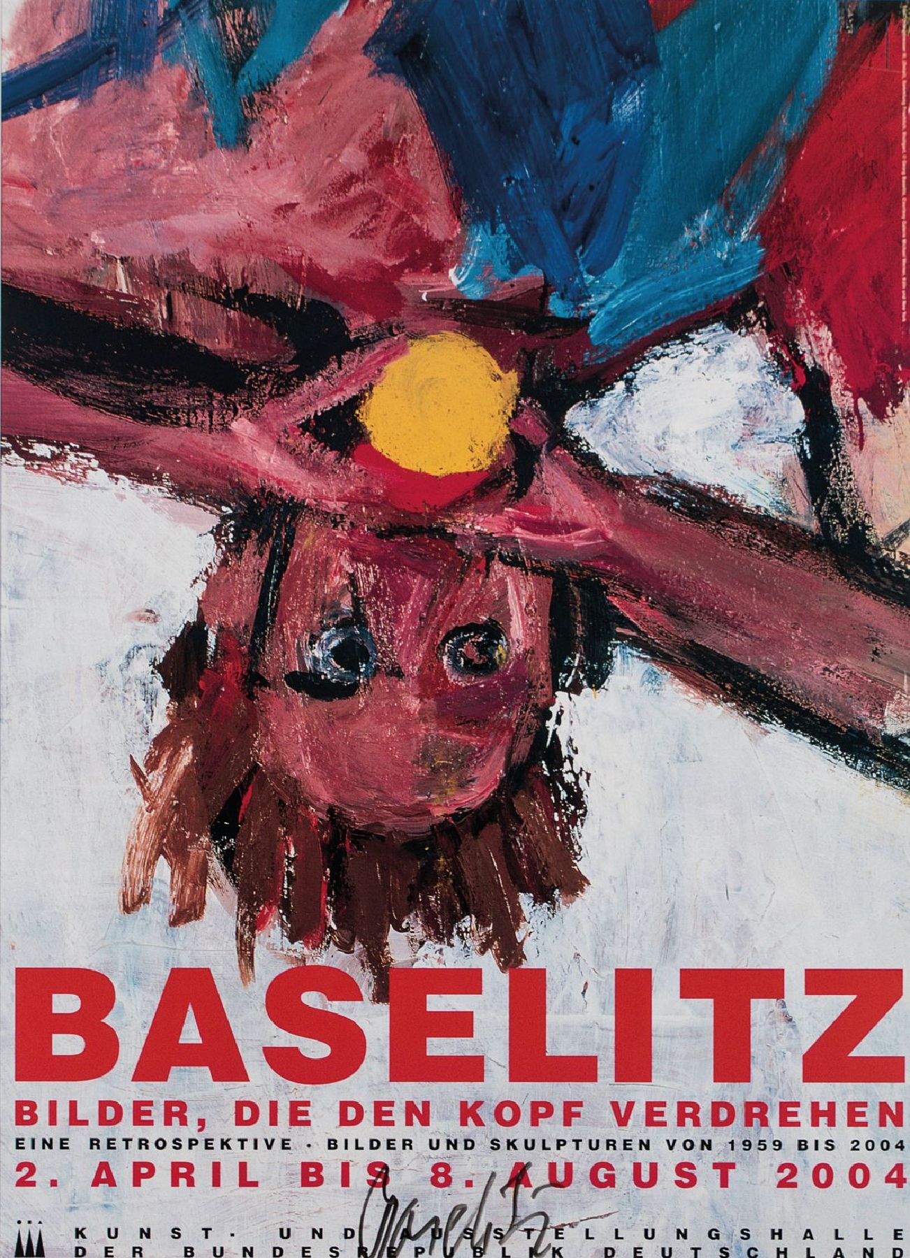 Georg Baselitz, geb. 1938, Der Orangenesser, Farboffset, handsign., PP-Ausschnitt 57x44 cm, unter Glas gerahmt, gesamt 91x77 cm, inkl. Zertifikat der ...