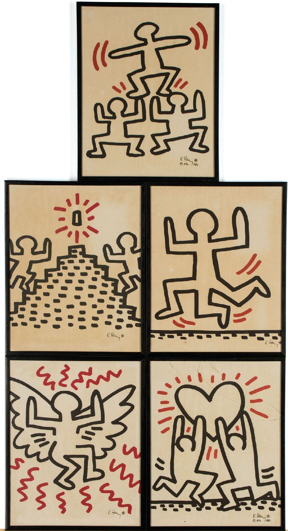 Keith Haring, 1958-1990, 5 Lithografien aus der Serie Sali Adalat auf Pergamin, je drucksign., teils dat. Aug. 1982, Blattgr. 29x23 cm, Blätter ...