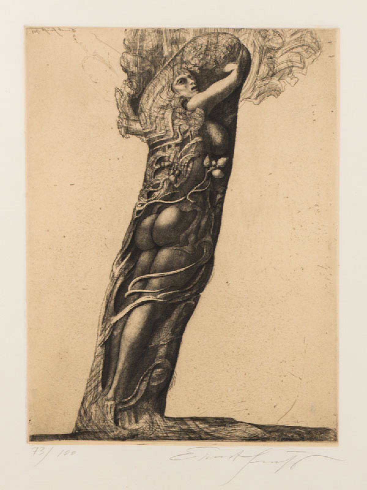 Ernst Fuchs, 1930-2015, Radierung, handsign., num. 73/100, Platte 39,5x29 cm, unter Glas gerahmt, gesamt 66,5x54 cm