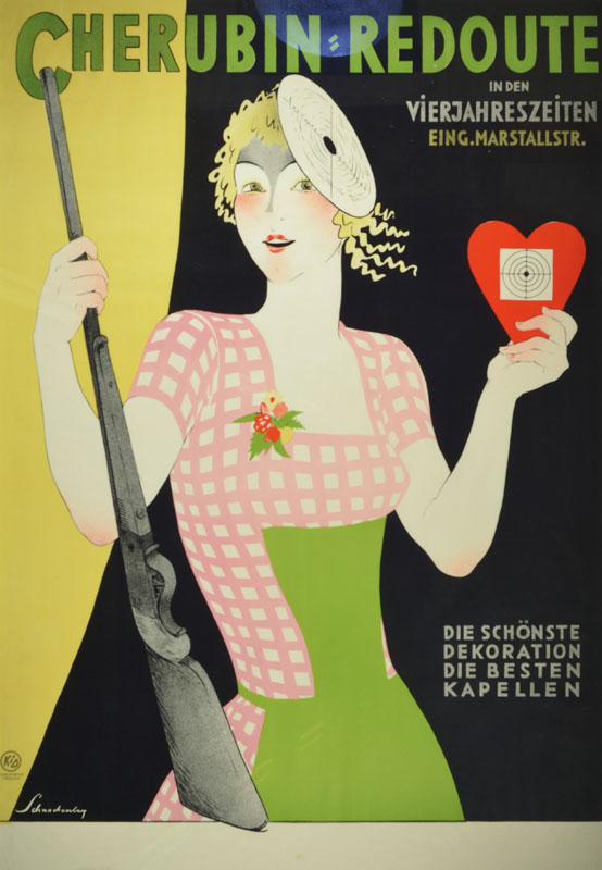 Walter Schnackenberg, 1880 Lauterberg-1961 Rosenheim, großes Werbeplakat: Cherubim- Redoute in den Vier Jahreszeiten, Eingang Marstallstr., die ...
