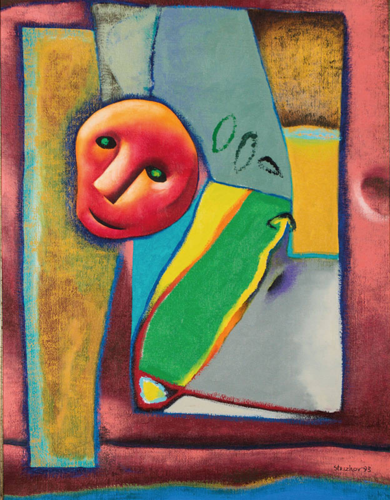 Dimitri Strizhov, russischer Maler, geb. 1967, Head in Green, Öl/Lwd, re unten sign., datiert 1993, verso betitelt und beschriftet, ca. 90x70cm, ...