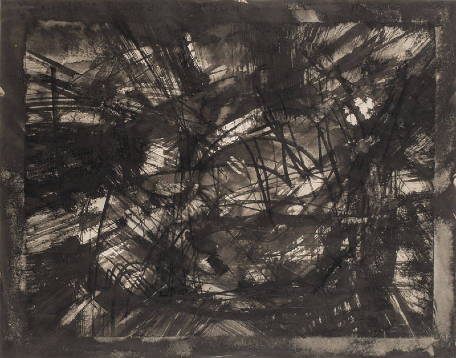Fred Thieler, 1916 Königsberg-1999 Berlin, Abstrakte Komposition, Mischtechnik mit Tuschpinsel auf Papier, re unten sign., ca. 49x63,5cm, unter Glas ...