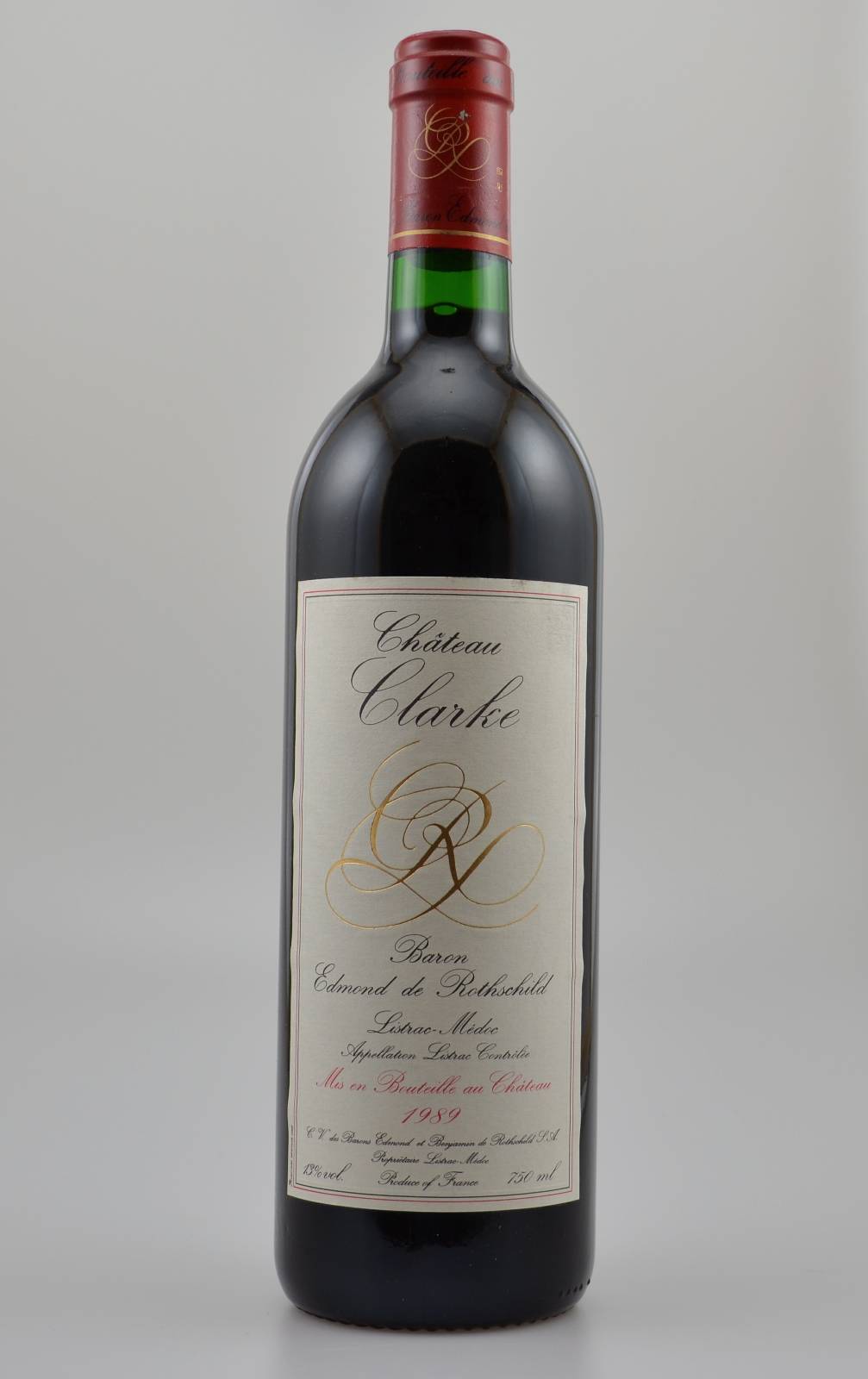 4 Flaschen 1989 Chateau Clarke, Baron Edmond de Rothschild, Listrac-Medoc, je ca. 75 cl, 13 % Vol., Füllstände: je ca. into neck, unverkostet, sehr ...