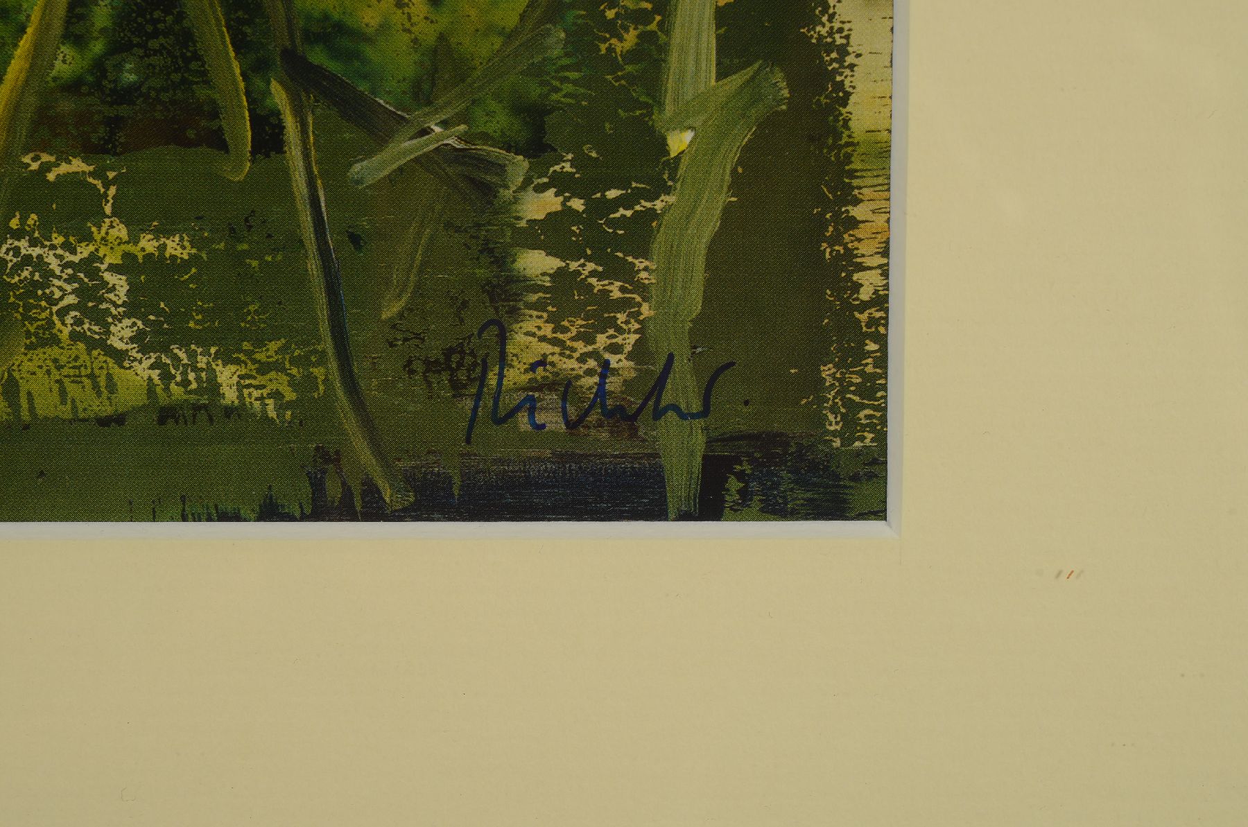 Detail b: Gerhard Richter, geb. 1932, Kunstpostkarte, handsign., ca. 15x10,5 cm, unter Glas gerahmt,gesamt 40x35 cm