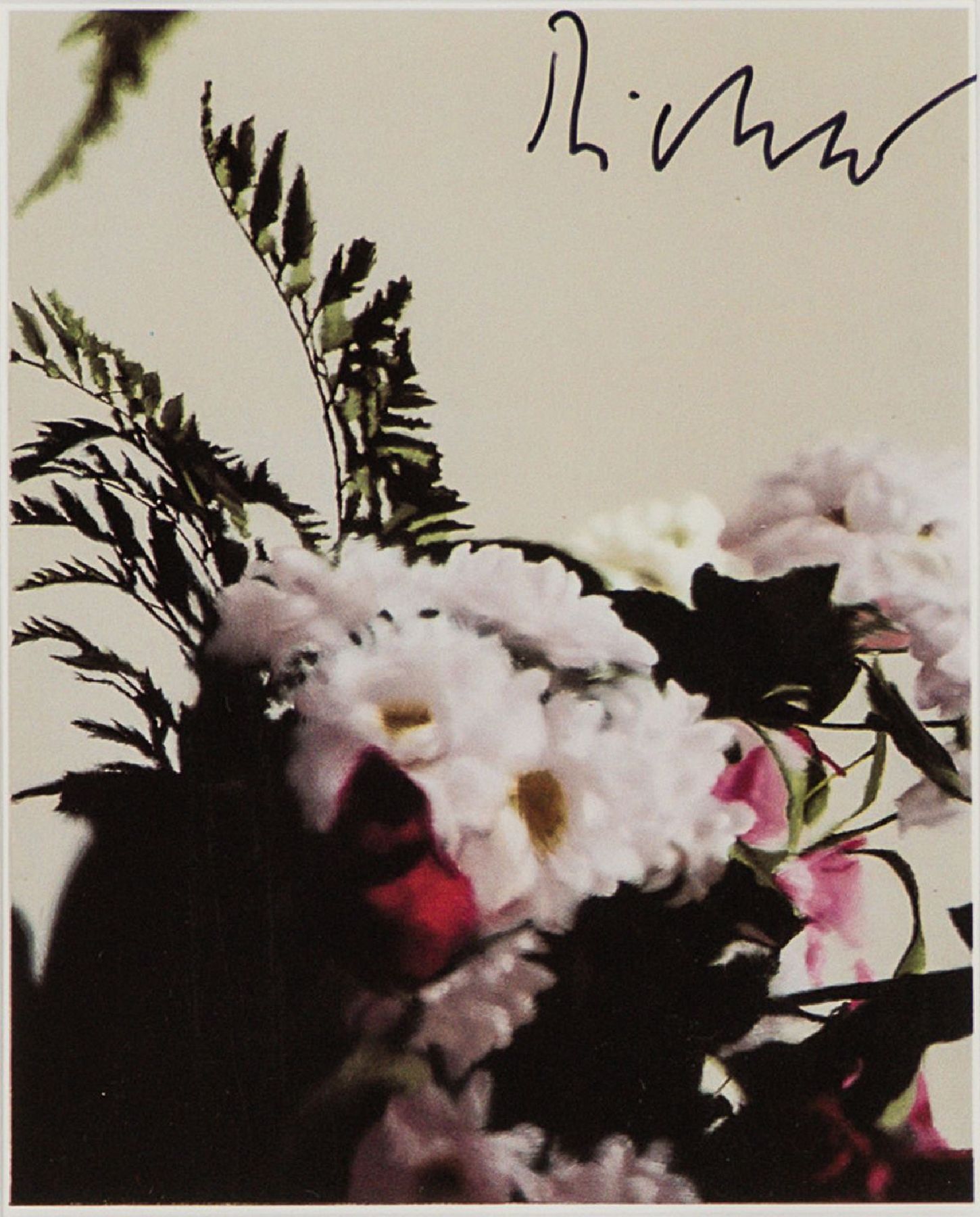 Gerhard Richter, geb. 1932, Kunstpostkarte, handsign., ca. 15x10,5 cm, unter Glas gerahmt, gesamt 40x35 cm