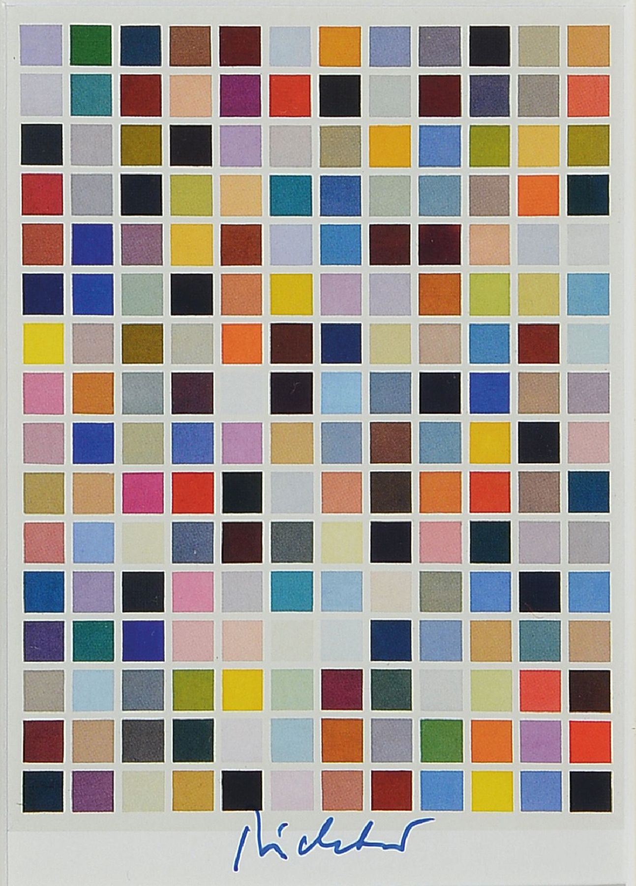 Gerhard Richter, geb. 1932, Kunstpostkarte, handsign., ca. 15x10,5 cm, unter Glas gerahmt,gesamt 40x35 cm