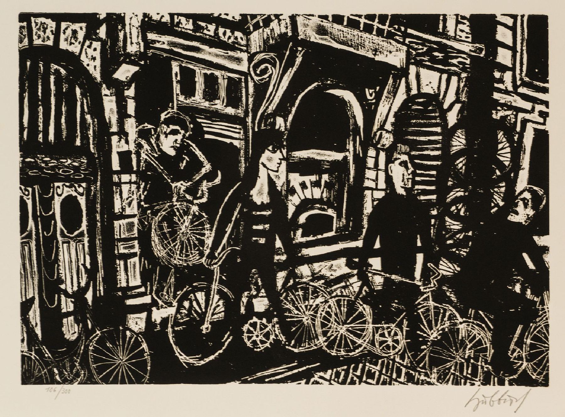 Karl Hubbuch 1891-1979 in Karlsruhe, Holzschnitt, handsign., num. 106/300, Motiv 34,5x49,5 cm, gesamt 53x70 cm
