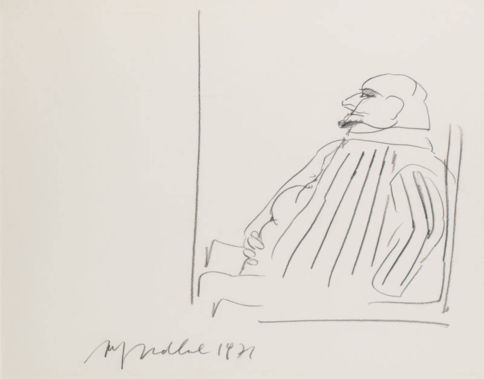 Alfred Hrdlicka, 1928-2009 Wien, Sitzender Mann im Profil, Bleistift/Papier, aus einer Reihe von Zeichnungen sitzender Männer und Frauen, mittig ...
