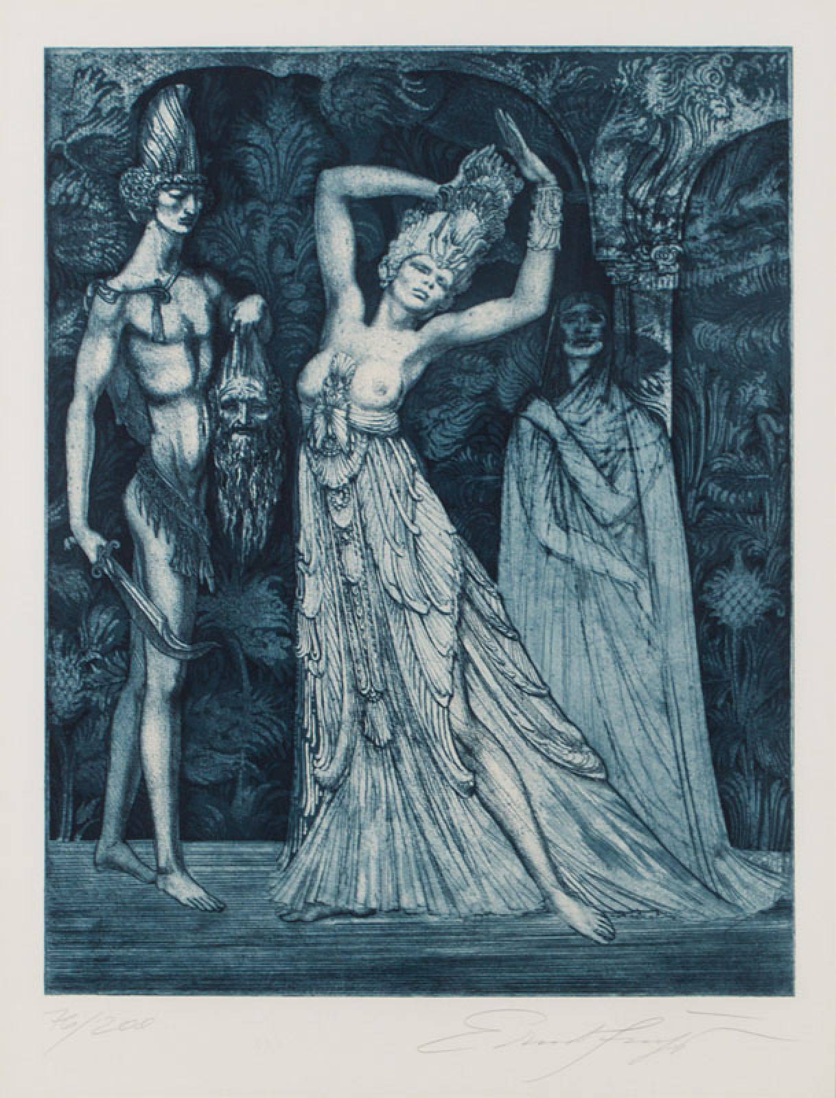 Ernst Fuchs, 1930-2015, Salome, Radierung, handsign., num. 76/200, Platte 44x35cm, unter Glas gerahmt, gesamt 86x68 cm