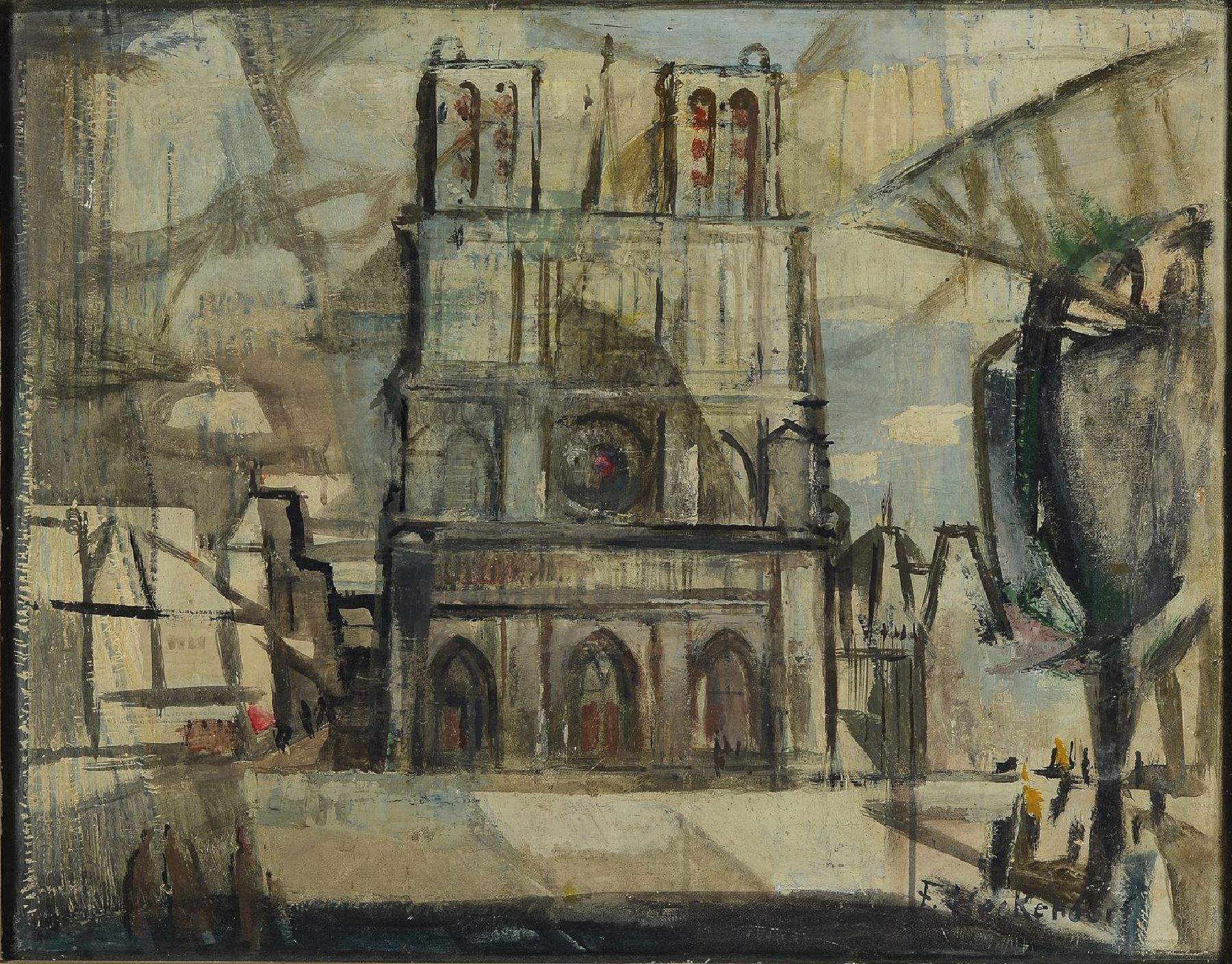 Franz Heckendorf, 1888-1962, Kathedrale von Reims, Öl/Hartfaser, re unten sign., ca. 59x74,5 cm, Rahmen