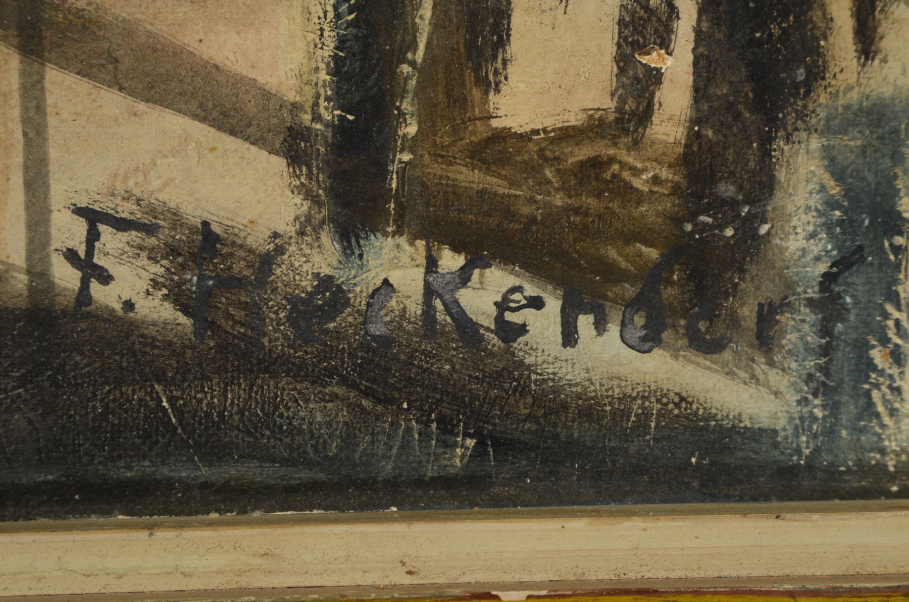 Detail b: Franz Heckendorf, 1888-1962, Kathedrale von Reims, Öl/Hartfaser, re unten sign., ca. 59x74,5 cm, Rahmen