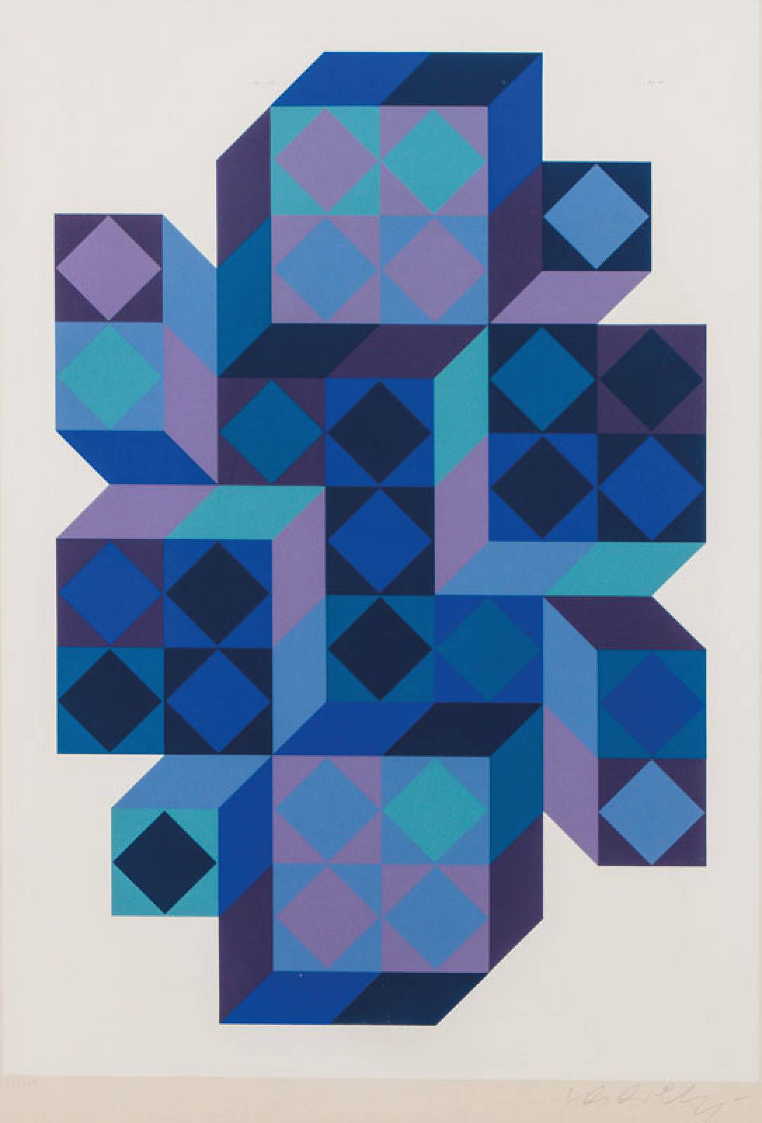 Viktor Vasarely, 1906-1997, Farbsiebdruck, handsign., num. 22/267, PP- Ausschnitt 52x35,5cm, unter Glas gerahmt, gesamt 69x52 cm