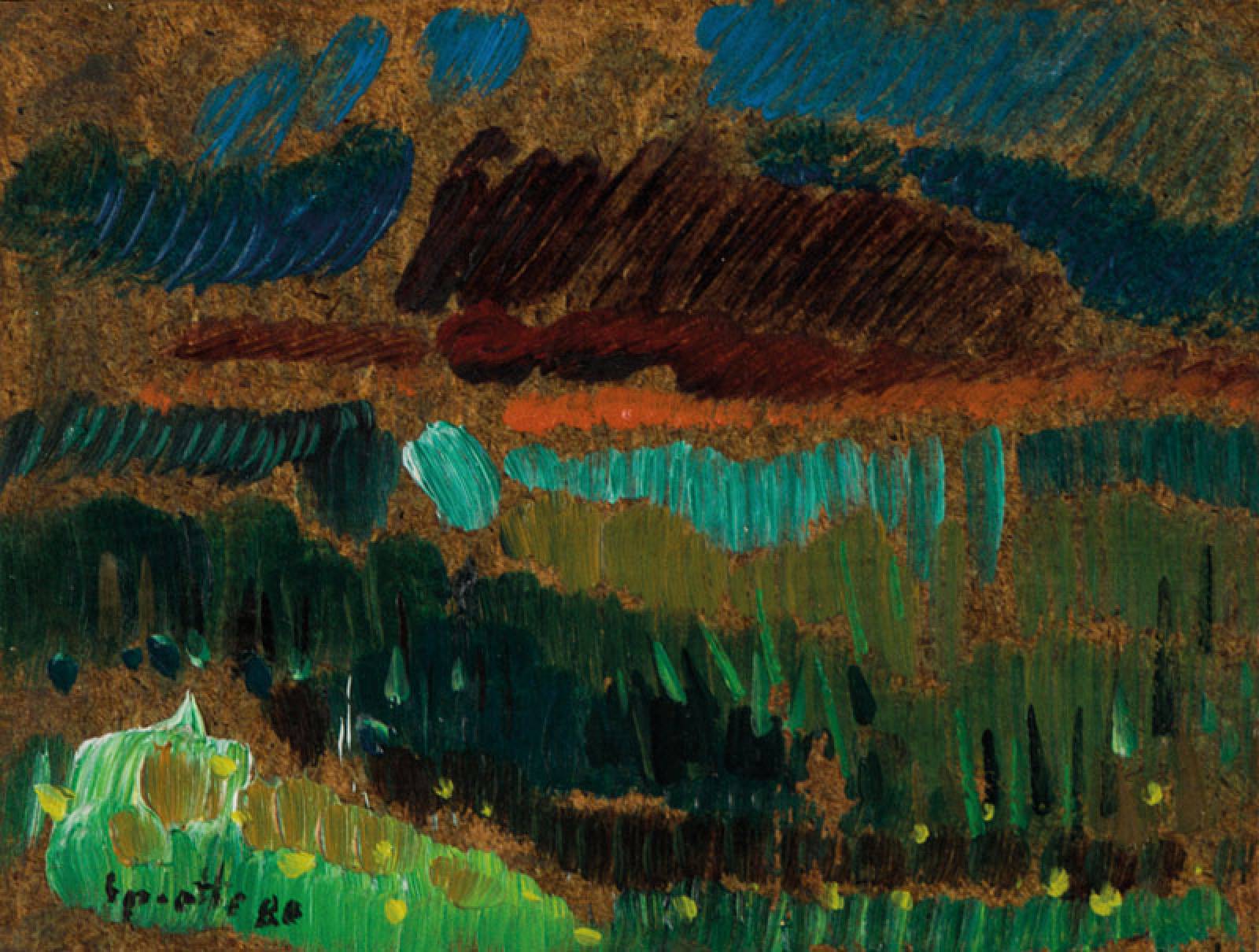 Siegward Sprotte, 1913 Potsdam-2004 Sylt, Landschaft, Öl/Hartfaser, li unten sign., dat.1980, ca. 13x18 cm, im Künstlerrahmen gerahmt, dieser verso ...