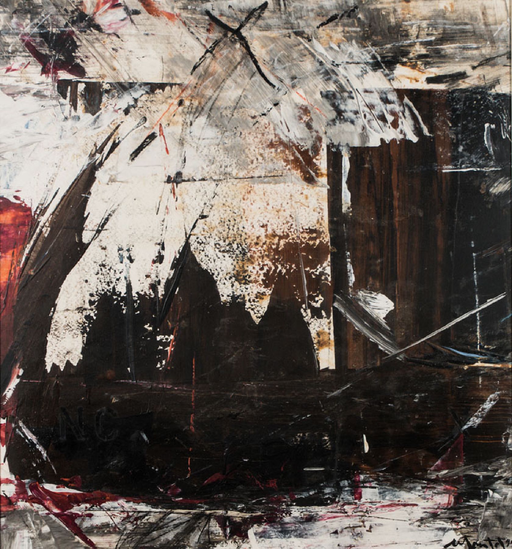 Walter Montel, geb. 1941 in Bozen, "NC", Öl/Karton, sign., dat. 95, unter Glas gerahmt, gesamt ca. 70x65,5 cm