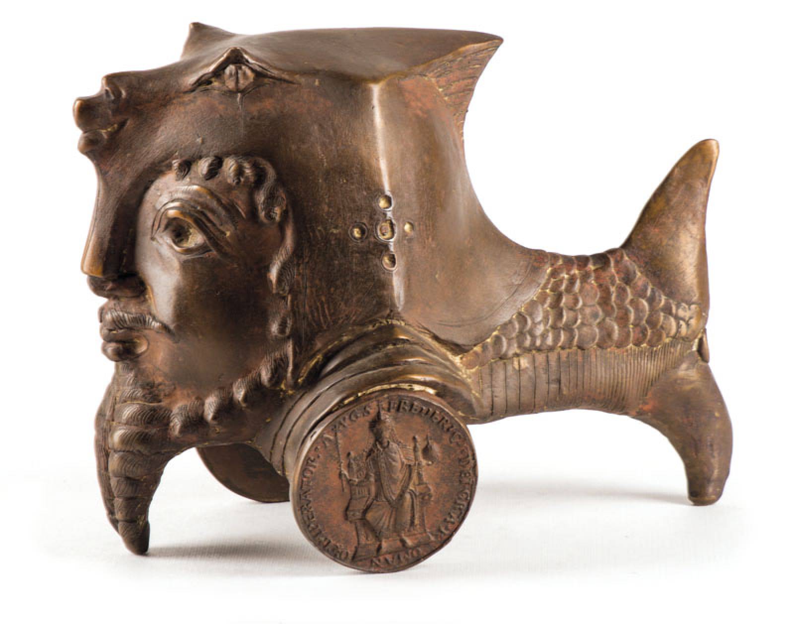 Gernot Rumpf, geb. 1941, Fischvater, Bronzeskulptur, monogram., ca. 24x30x17 cm