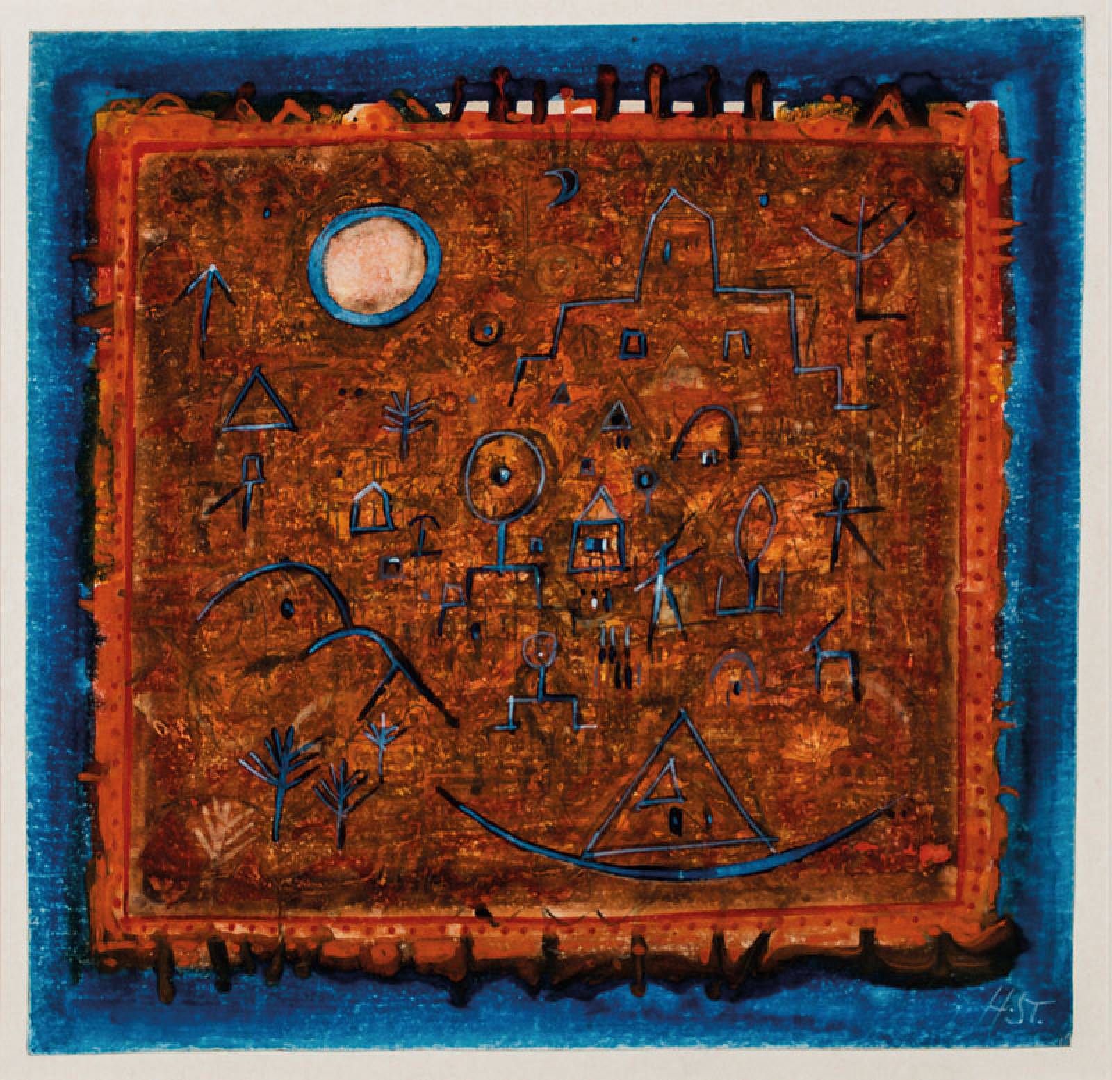Hans Rudolf Strupler, 1935-2015, Kleine Stadt im Orient, Tempera auf Papier, re unten monogram. HST., Blattgr. 34x34,5 cm, unter Glas gerahmt, gesamt ...